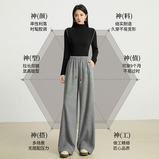 【10/15新品】熙世界【松弛过冬裤】灰色加绒阔腿裤女秋冬加厚休闲运动风休闲裤 商品图1
