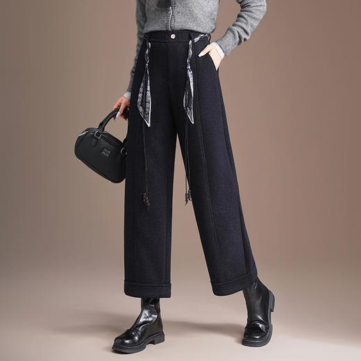 QYM H625-Y弯刀裤厚款毛呢裤宽松休闲阔腿裤直筒裤 商品图0