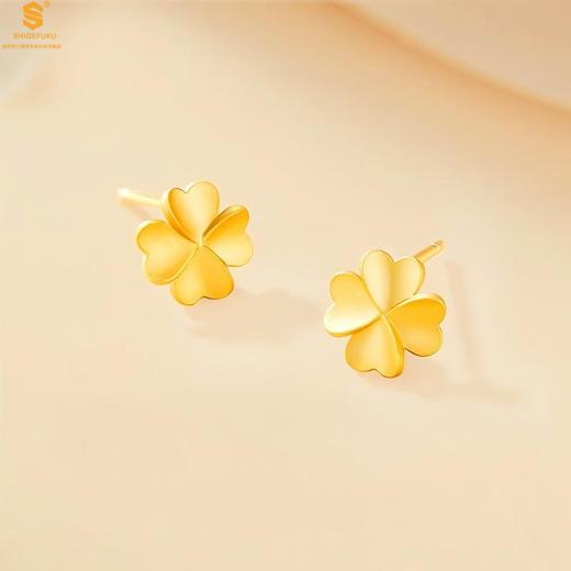【品牌授权】【香港周六福】黄金钻石首饰 古法鎏光幸运四叶草足金内嵌足银耳钉（对） 商品图3
