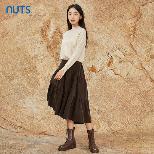 NUTS商场同款秋冬季复古高腰A字显瘦百搭长款半身褶裙女344061092 商品图4