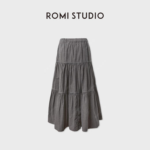 ROMI STUDIO磨砂微毛棉质复古洗水A摆松紧腰半身裙伞裙RWCAXG6171 商品图0