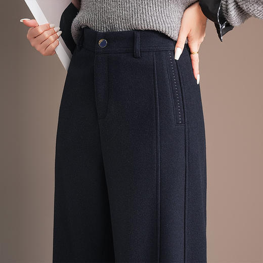 QYM H632-Y厚款弯刀裤高腰休闲裤直筒毛呢裤 商品图3