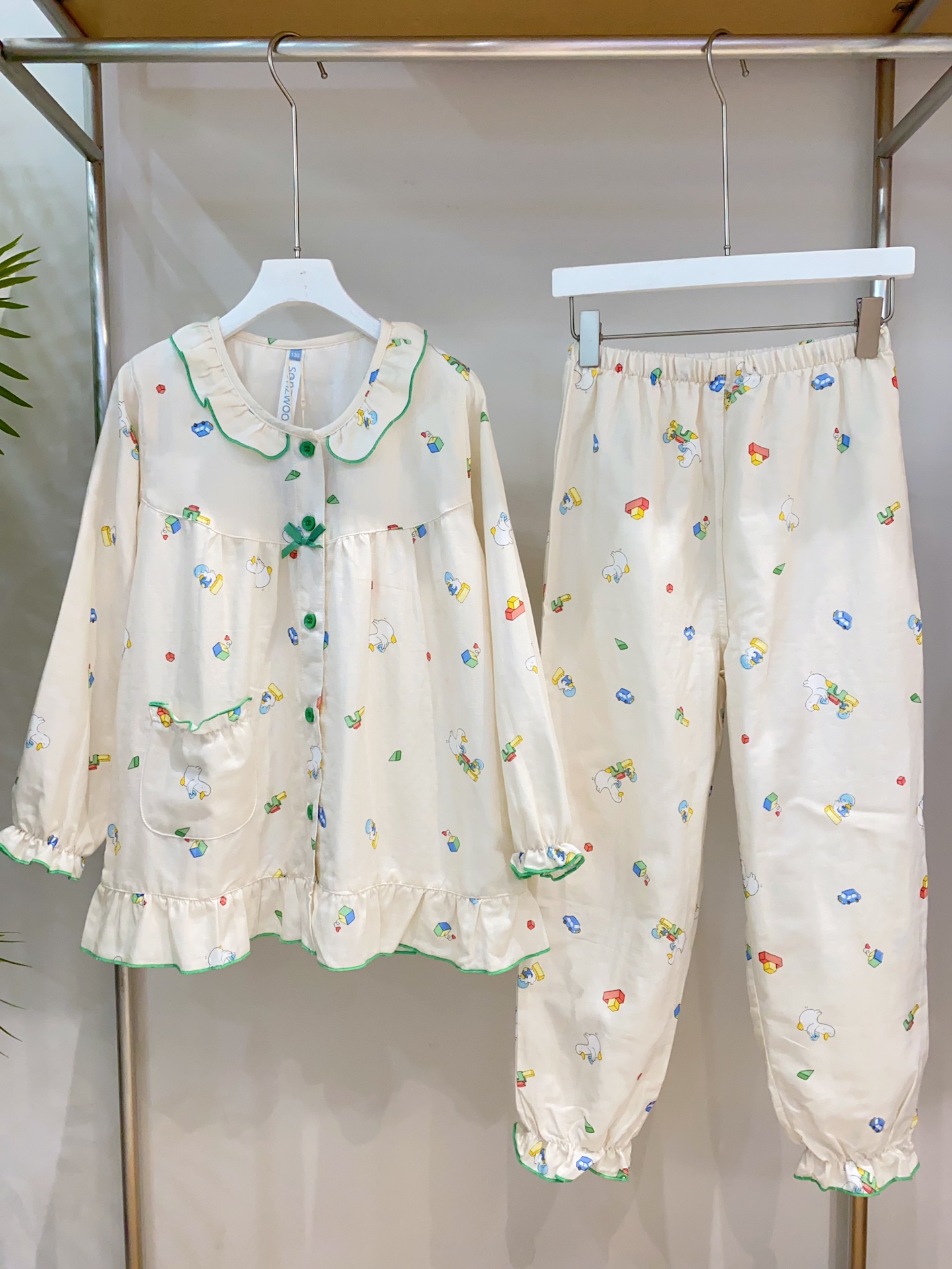 松植屋女童纱布长袖套装 成人儿童亲子款全棉双层纱面料睡衣家居服透气吸汗