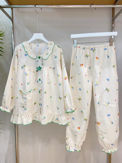 松植屋女童纱布长袖套装 成人儿童亲子款全棉双层纱面料睡衣家居服透气吸汗 商品图0