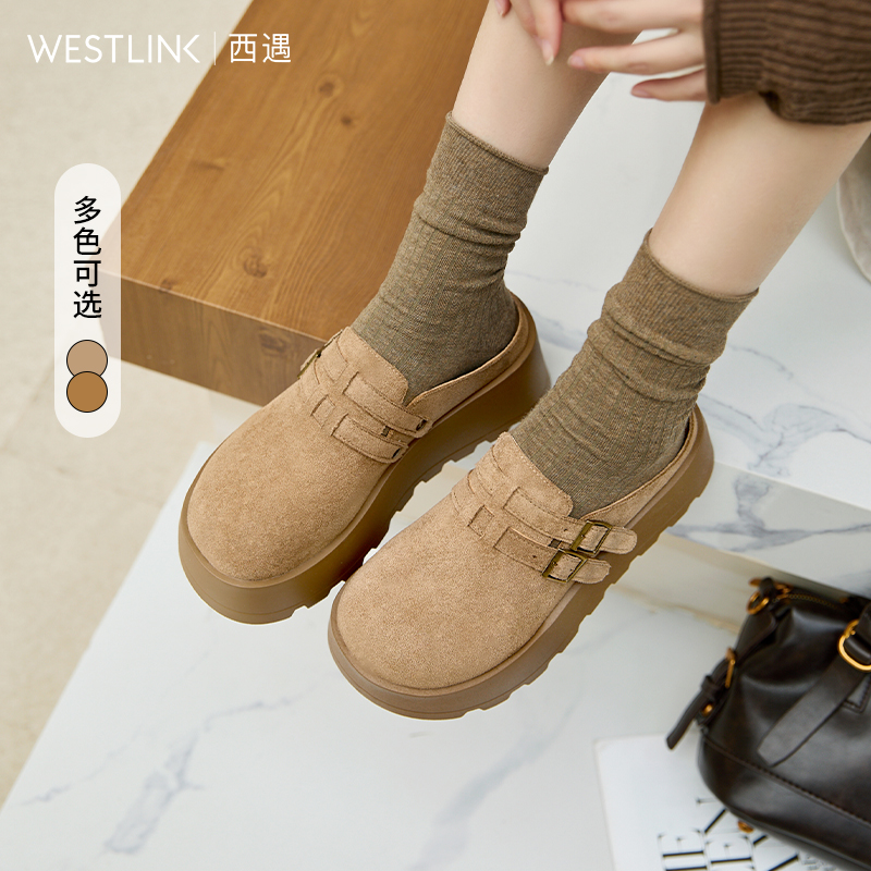 【限时秒杀】西遇勃肯鞋女厚底增高新款复古一脚蹬懒人鞋包头半拖鞋V0356301