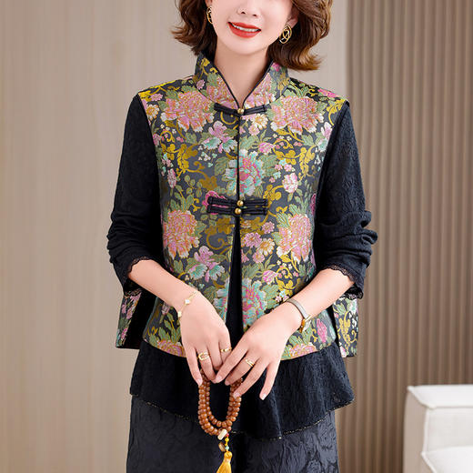 KQL 422H2888新中式国风提花织锦马甲复古中式背心上衣 商品图2