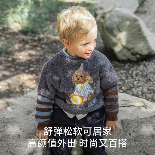 【宝宝服饰】EMXEE嫚熙童装儿童针织衫2025新款秋冬保暖加绒加厚男女童半边绒毛衣 商品图3