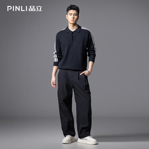 PINLI品立2025秋季新款POLO领宽松毛衣男潮牌休闲翻领条纹针织衫GD253110133 商品图3