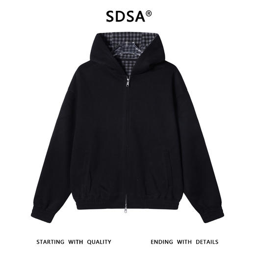25043SDSA男士秋冬新款痞帅男装潮牌纯色拉链连帽卫衣百搭休闲格子外套 商品图1