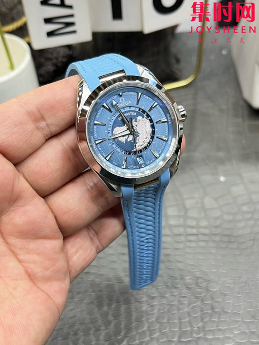 VS欧米茄新款海马世界时系列 VS海马世界时渐变蓝 湖蓝海马 海马世界时密底款 75周年纪念版 夏日蓝 男士腕表 表径43mm Aqua Terra 世界时腕表 商品图3