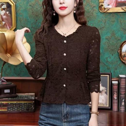 时尚蕾丝衬衫女士秋季2025新款洋气收腰显瘦长袖打底衫高级感上衣 商品图0