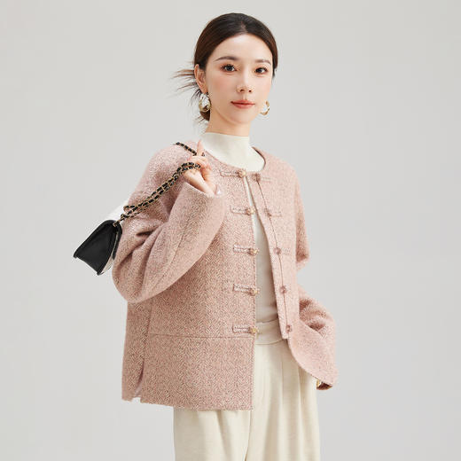 SM 2759羊毛小香风时尚短款宽松圆领中式盘扣毛呢外套 商品图1