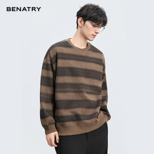 贝纳川冬季新品条纹内里加绒圆领卫衣ECT424002724 商品图2