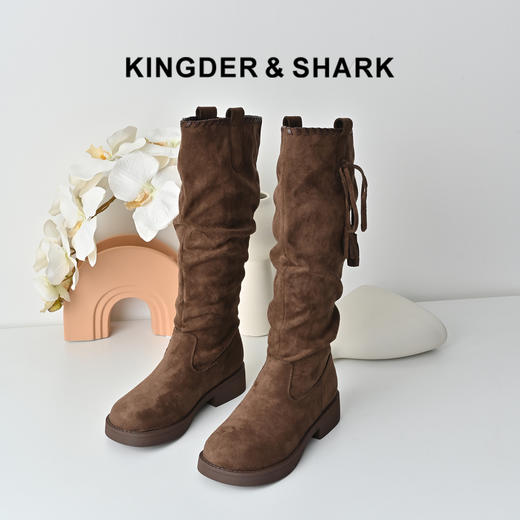 经典鲨2025年冬专柜新款百搭圆头平底套脚通勤单里长筒靴女KW96-558021 商品图0