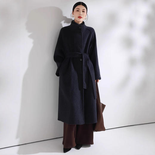 「自」全新升级【铂金会员588/天猫799/差价211】(03101)洛诗琳新款双面羊毛大衣2025秋冬立领加长款腰带毛呢外套 商品图1