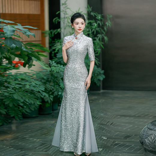 QC 188旗袍高端大气上档次亮片鱼尾 商品图4