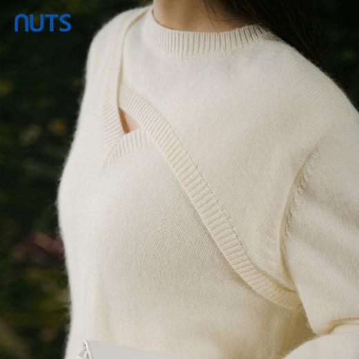 NUTS春秋季新款白色气质宽松显瘦百搭套头针织衫女411052278 商品图2