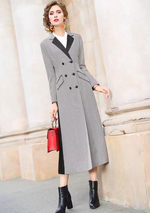 仅一件！【低价清仓】春秋撞色西装领风衣外套女流行双排扣过膝长款大衣ZFYY001 商品图2