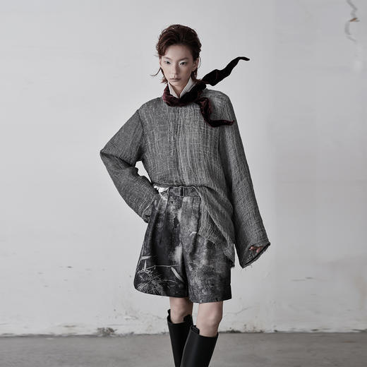 不裁 云尽秋·退浆棉斜纹印花五分裤 商品图2