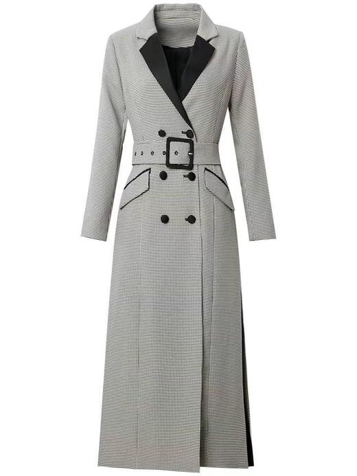 仅一件！【低价清仓】春秋撞色西装领风衣外套女流行双排扣过膝长款大衣ZFYY001 商品图5