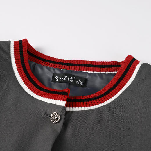 奢姿大码女装2025秋季胖妹妹时尚减龄撞色圆领外套背心裙两件套装9953994332AB 商品图1