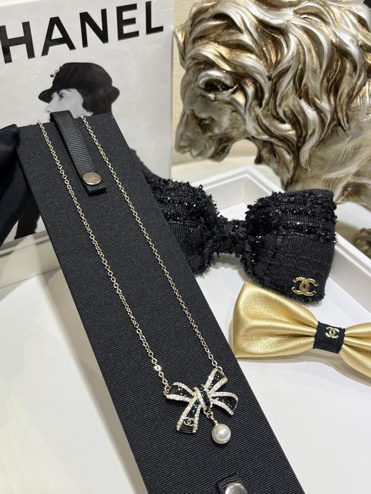 TB125-香奈儿满钻双C黑色珐琅蝴蝶结吊坠项链（XK）-10.14直播款 商品图3