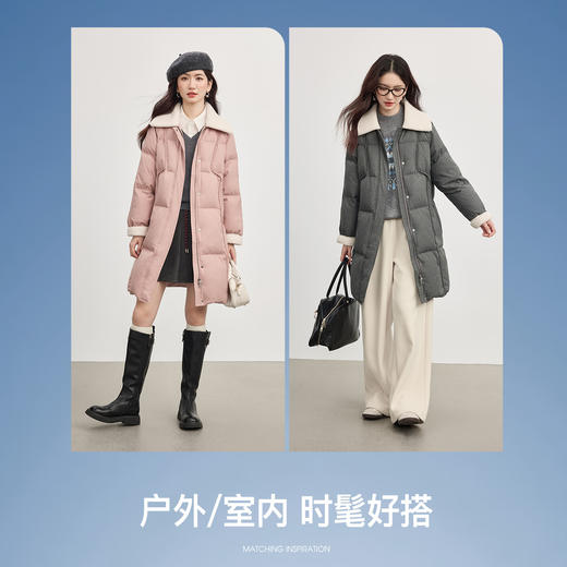 【10/15新品】熙世界重磅90白鸭绒羽绒服女中长款毛绒翻领保暖外套2025冬季新款 商品图3
