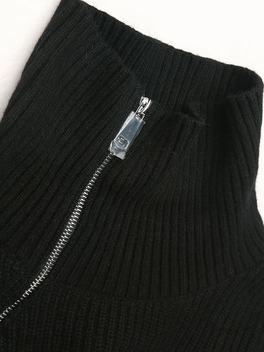 秋冬新款黑色高领毛衣女设计感斜拉链破洞宽松外穿针织衫上衣 商品图2