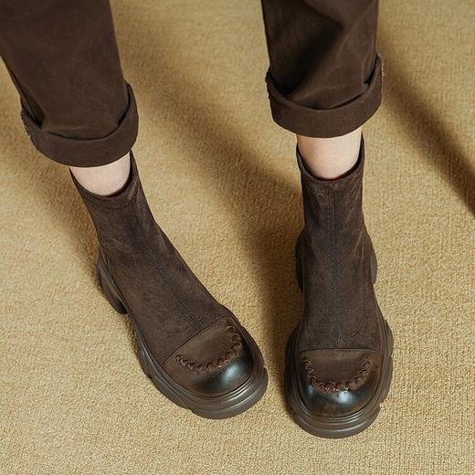 【预售5天】法式气质短靴新款圆头粗跟轻便及踝靴高跟耐穿女时装瘦瘦靴PS&PS2371 商品图4