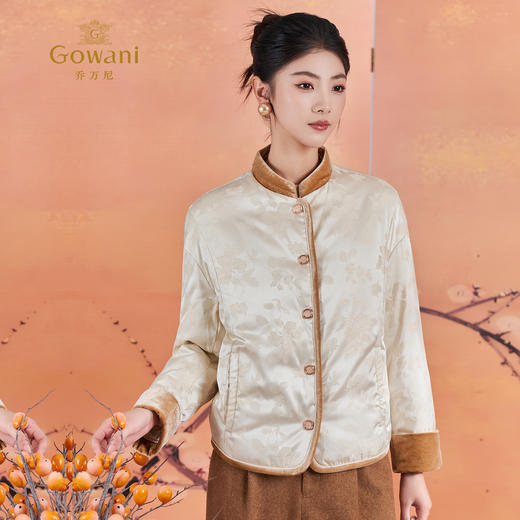 乔万尼新中式提花小立领90白鸭绒拼接丝绒轻量保暖羽绒服ED1T919 商品图2