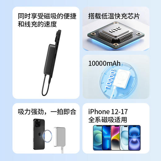 飞利浦PHILIPS【3C认证】无线磁吸充电宝移动电源新款10000毫安大容量适用于苹果安卓手机快充便携可上飞机高铁【低温快充&合金材质】DLP2717 商品图2