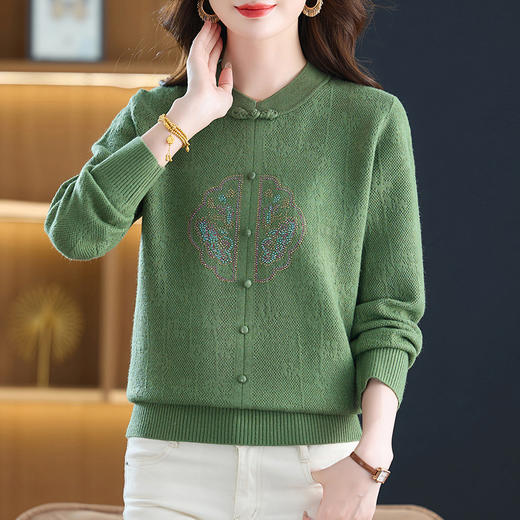 复古盘扣红色针织衫，时尚气质显瘦百搭短款长袖上衣CC-101-83503 商品图0