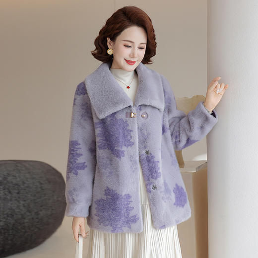 FW 8546加绒加厚皮毛一体大衣国风仿水貂绒外套 商品图3