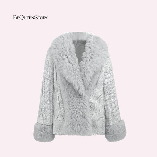 余潇潇【极地暖阳】羊毛混纺拼托斯卡纳皮毛一体V领慵懒感外套 商品图4