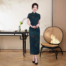 QX1427真丝旗袍长款2025夏季新款改良桑蚕丝复古时尚少女中国风香云纱