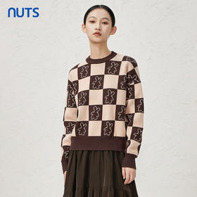 NUTS商场同款秋冬款设计感圆领格子百搭套头内搭针织衫女344052111