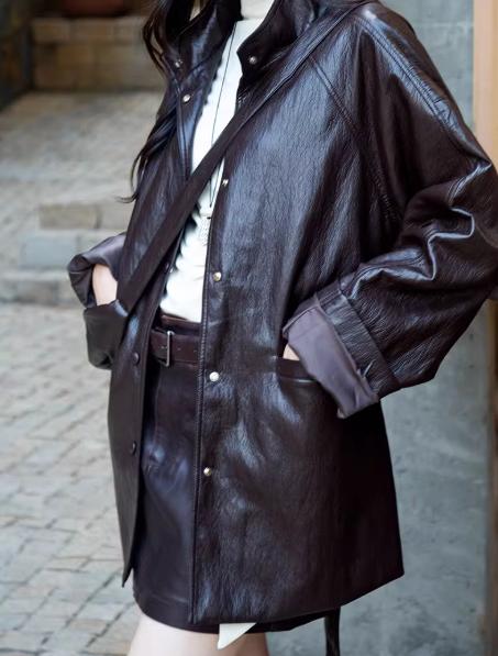 【门店同款】ENJOY秋季“浮光织影”配牛角包中长款皮衣 164250321 商品图3