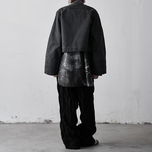 不裁  云尽秋·羊毛褶皱松紧腰系带长裤 商品图3