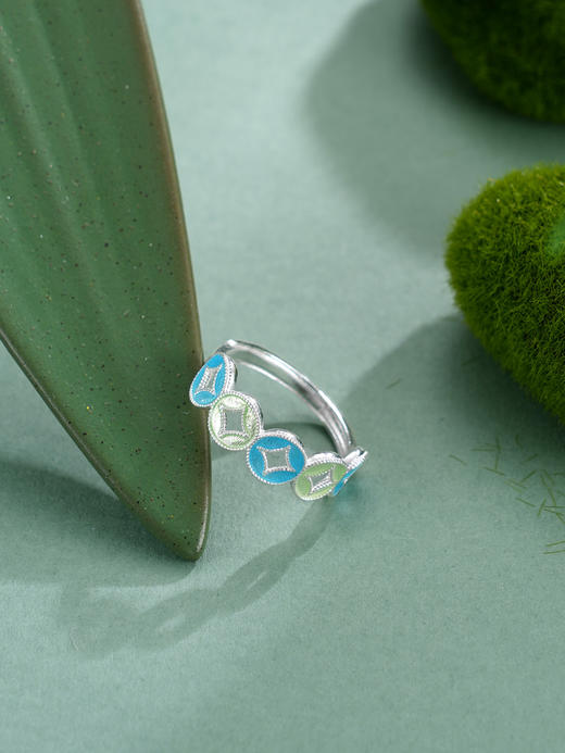 子佩集【赢财生福】S990银戒指【MXJZ027】花丝珐琅彩五连环钱币2510 商品图8