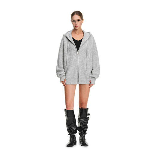 FDR官方店 慵懒风细闪针织毛衣女秋季2025新款连帽拉链开衫外套 商品图1