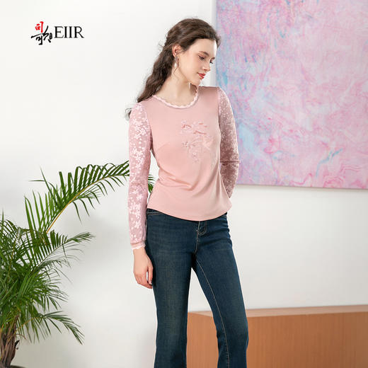司歌绣花弹力长袖上衣T901281X 商品图0