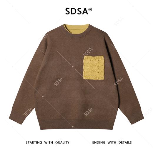 243029SDSA秋冬新款痞帅男装韩版撞色拼接口袋假两件毛衣时尚套头针织衫 商品图1