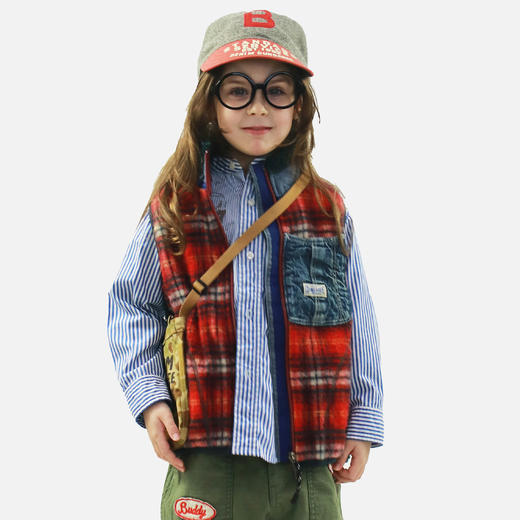 日本DD童装 DENIM DUNGAREE 复古绒格纹马甲 商品图0