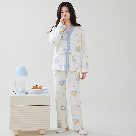 【超模君严选 昕芬儿--新中式和服印花纯棉家居服】天然棉质舒适透气轻盈 亲肤丝滑不跑杯 自带隐形胸垫  防凸点不走光 丝滑软糯触感 宽松版型搭配新中式印花 气质优雅/居家休闲/多款式可选 商品图12