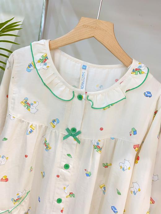 松植屋亲子女款花边领纯棉纱布长袖睡衣套装女款双层纱家居服 商品图1