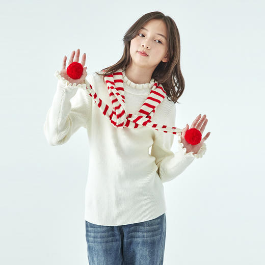 棵初25年冬季新款中大女童经典撞色条纹三角围巾纯棉百搭儿童围脖 商品图2