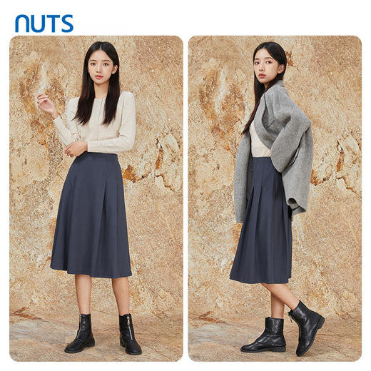 NUTS秋冬季蓝色复古气质高腰A字宽松百搭半身长裙女343061163 商品图3