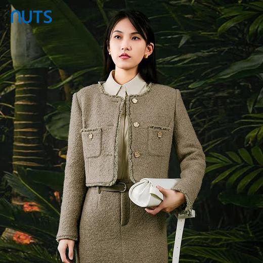 NUTS春秋季新款小香风气质直筒显瘦圆领短款外套女411041443 商品图1