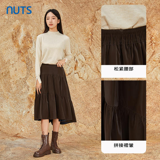 NUTS商场同款秋冬季复古高腰A字显瘦百搭长款半身褶裙女344061092 商品图2