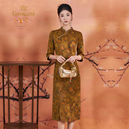 【金色海棠纹】【香云纱】乔万尼2025新品古典旗袍改良新中式真丝连衣裙ED2E469 商品图2